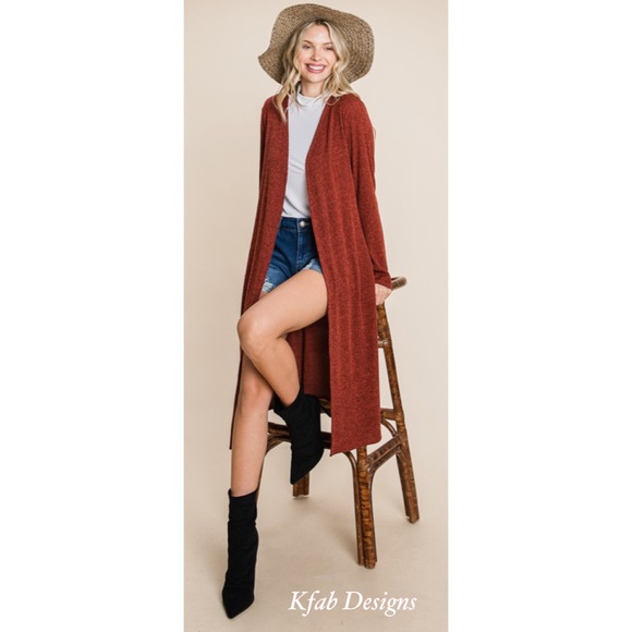 ❤️LAST ONE! Soft Longline Open Pumpkin Spice Cardigan with Side Slits! - Picture 5 of 8